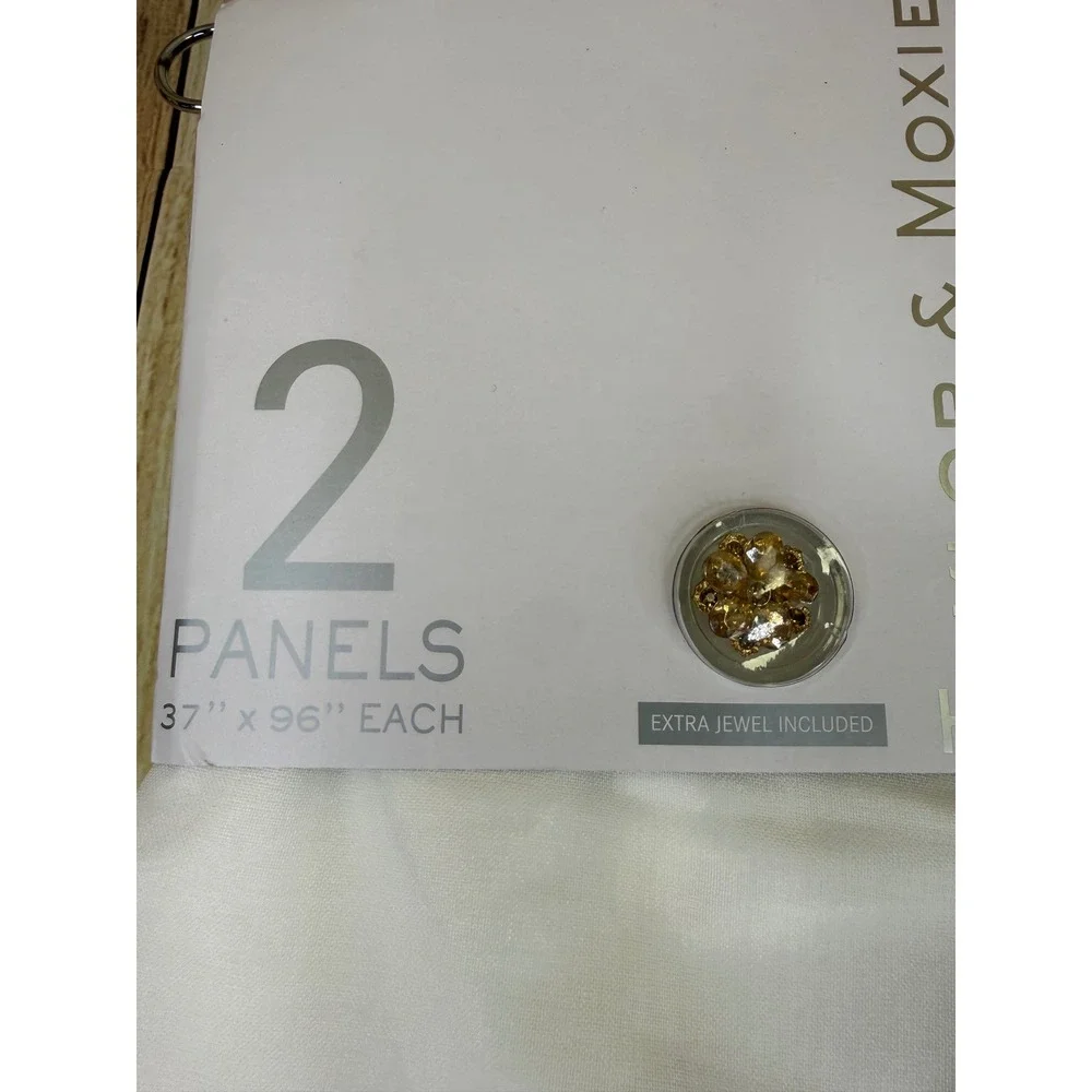 Taylor & Moxie Amsterdam White Jeweled Tab Top Curtain Panels 37x96 Set of 2